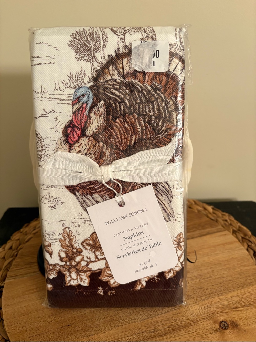Williams Sonoma Turkey Print Napkins in Brown, White, Red & Blue